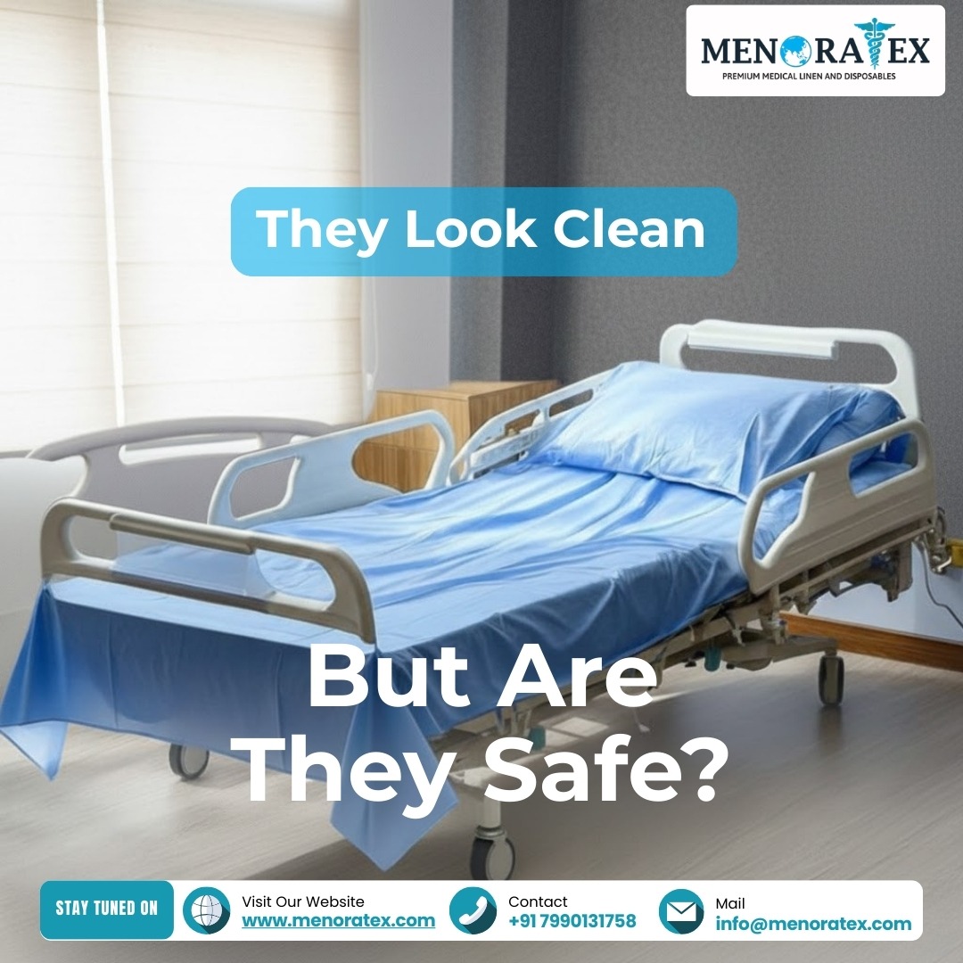 Hospital bed with white cotton sheets illustrating different thread count options.