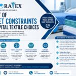 Hospital textile choices infographic showing how budget constraints impact medical linen quality, healthcare textiles, hospital bedding durability, patient safety, infection control, healthcare procurement costs, and medical textile supplier selection.