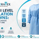 AAMI Level 1, Level 2, Level 3, and Level 4 medical isolation gown by MenoraTex with guide on choosing the right protective gown for healthcare professionals and infection control.