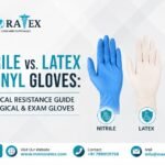 Comparison of nitrile, latex and vinyl disposable medical gloves showing their chemical resistance for surgical and examination use by MenoraTex.
