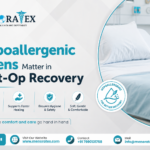 Why Hypoallergenic Linens Matter in Post-Op Recovery — Menoratex medical linen infographic highlighting comfort, hygiene, safety, and reduced allergic reactions.
