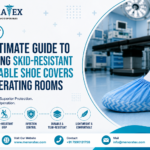 Skid-resistant disposable shoe covers for operating rooms designed for infection control, anti-slip protection, hospital safety, surgical procedures, and healthcare PPE.