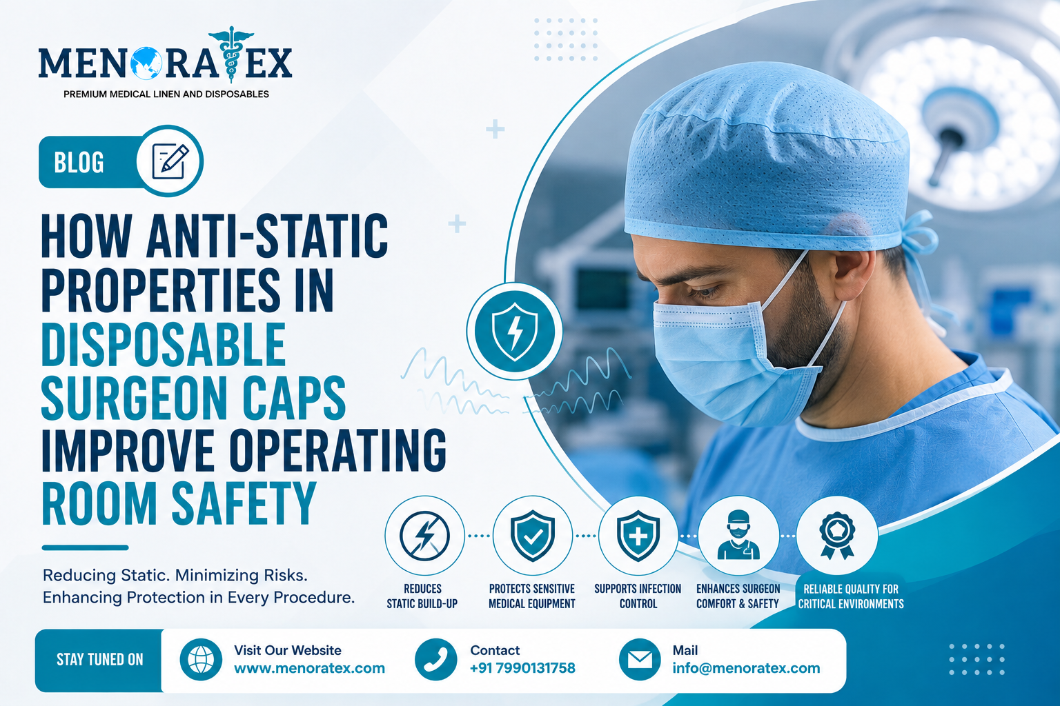 Anti-static disposable surgeon caps improve operating room safety by reducing static buildup and supporting infection control in surgical environments.